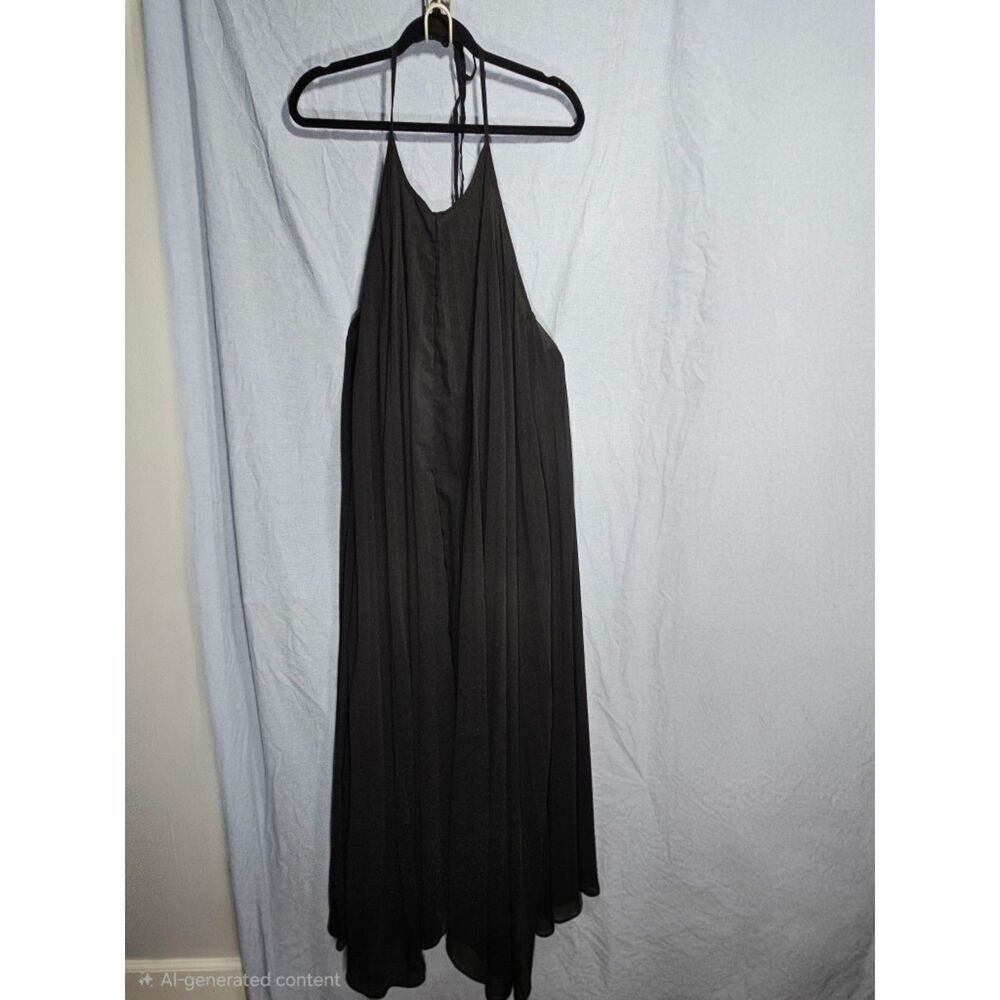 Missguided NWT Black Pleated Halter Maxi Dress 14 Plisse Backless Oversized Gown